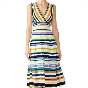 Milly a-line midi stripped knit plated sleeveless Dress multicolor